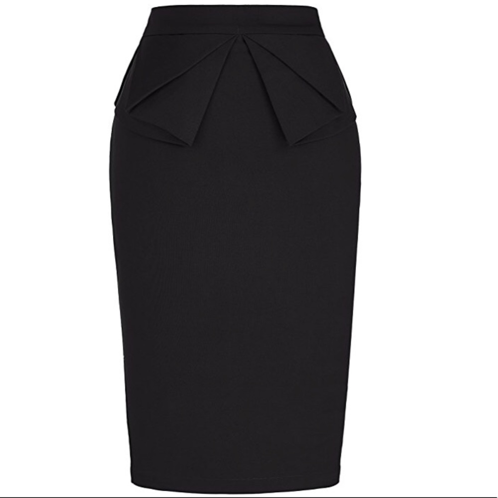 Black Pencil Skirt Vintage Ruffle Design - Work